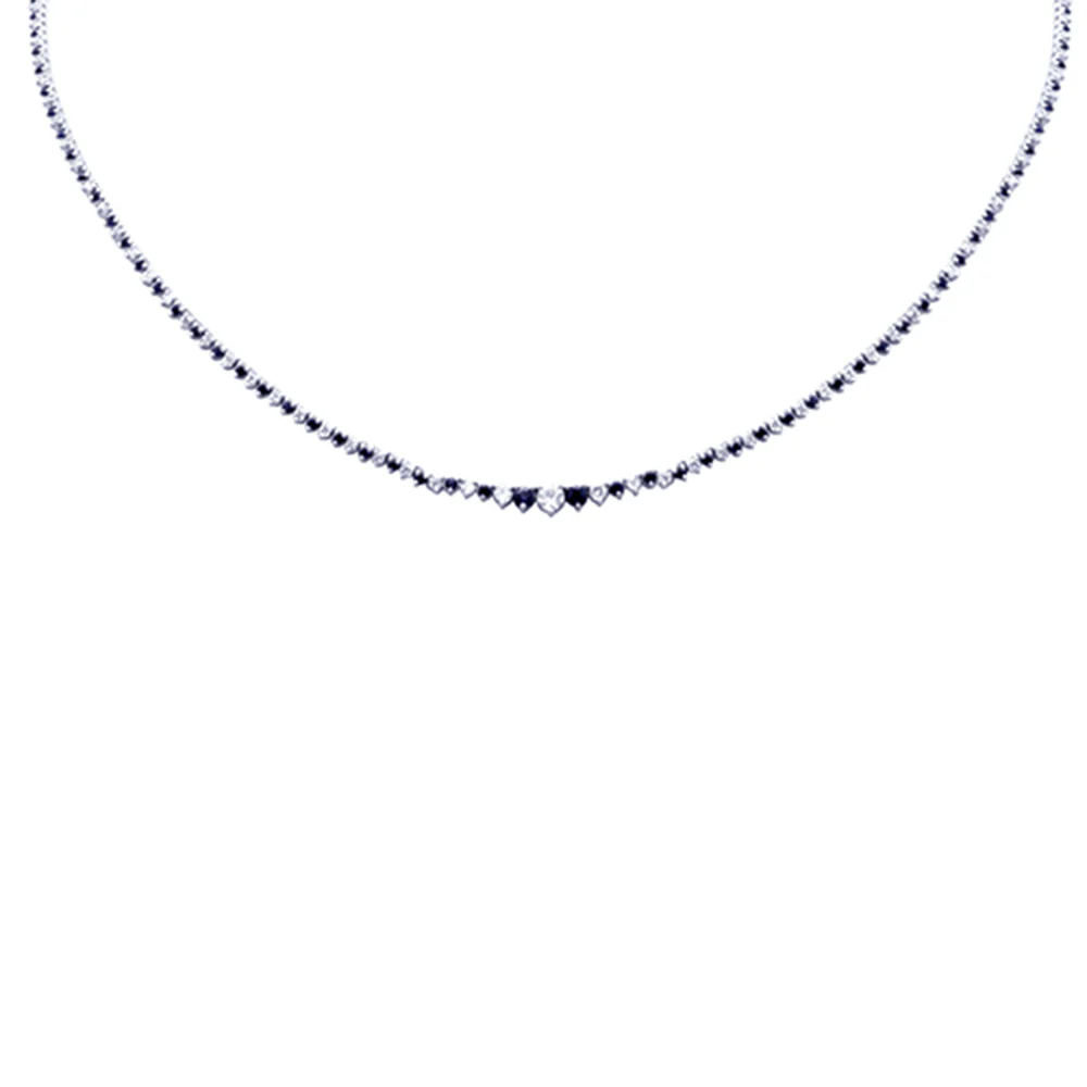 <span style="color:purple">SPECIAL!</span> 3.56ct G SI 14K White Gold Diamond & Blue Sapphire Graduated Tennis Necklace 16" Long