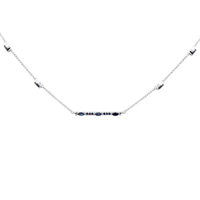 <span>DIAMOND CLOSEOUT! </span> 1.07ct G SI 14K White Gold Blue Sapphire Gemstone Pendant Necklace 16 + 2" Ext