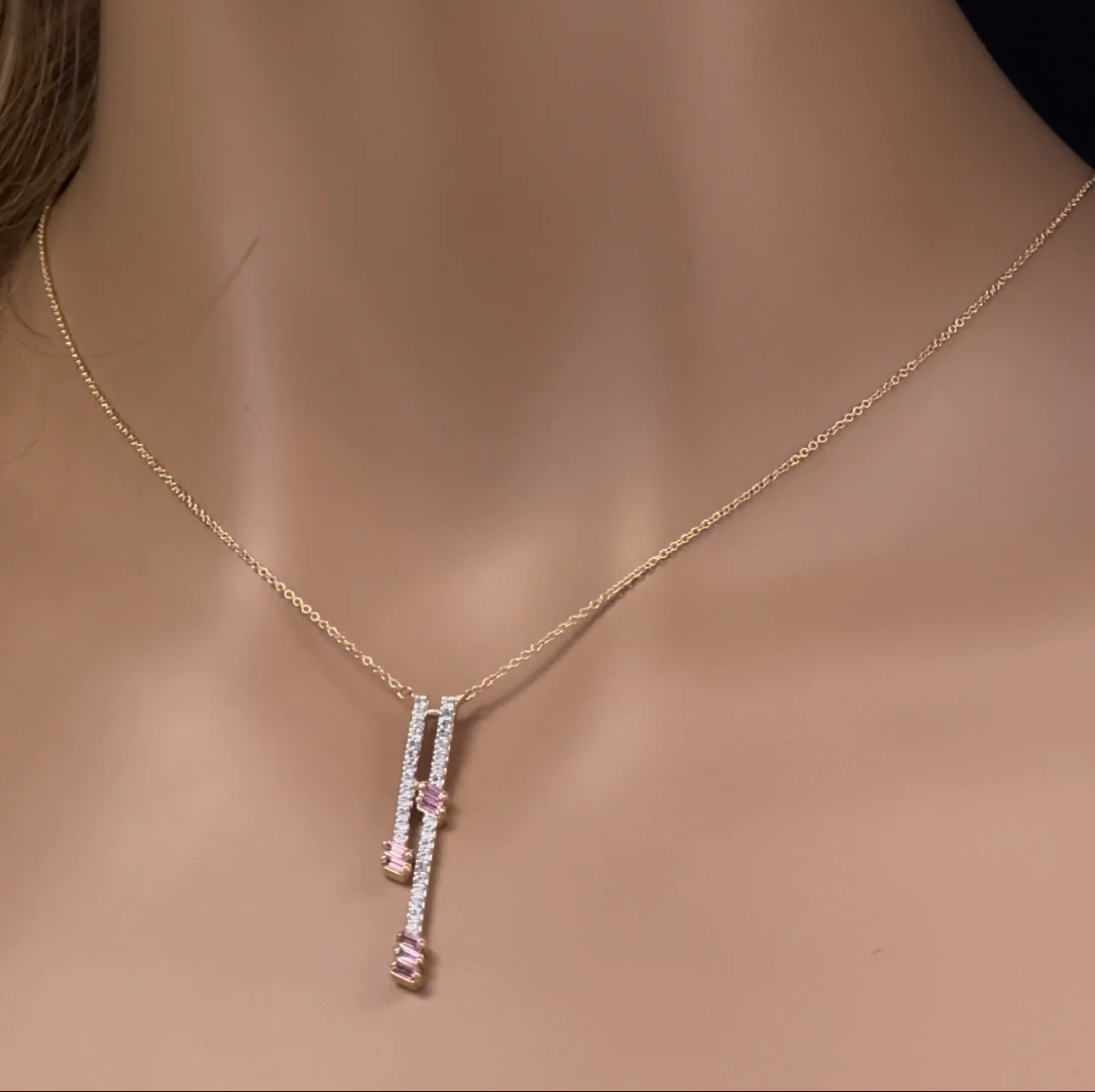 <span>GEMSTONE CLOSEOUT! </span> .60ct G SI 14K Yellow Gold Diamond & Pink Tourmaline Gemstone Pendant Necklace 18" Long - Image 2