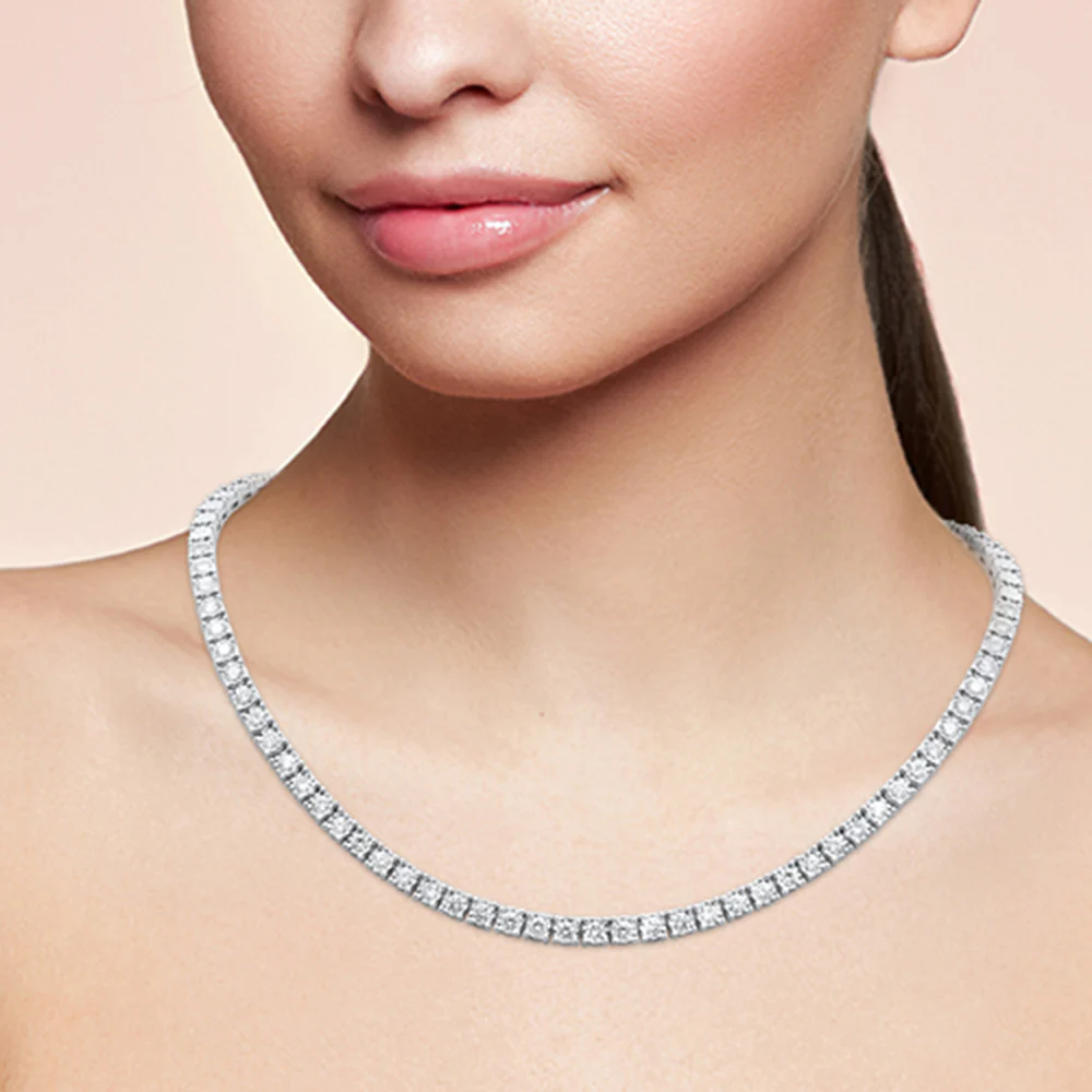 <span style="color:purple">SPECIAL!</span> 4.48ct G SI 14K White Gold Round Diamond Tennis Necklace 14+2" Long - Image 2