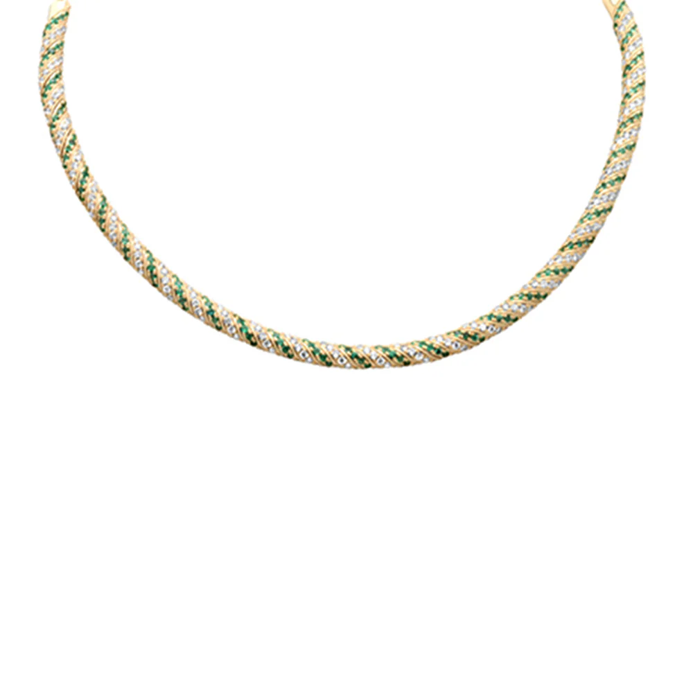 <span style="color:purple">SPECIAL!</span> 4.67ct G SI 14K Yellow Gold Diamond & Emerald Gemstone Choker Necklace 14 + 2" Ext