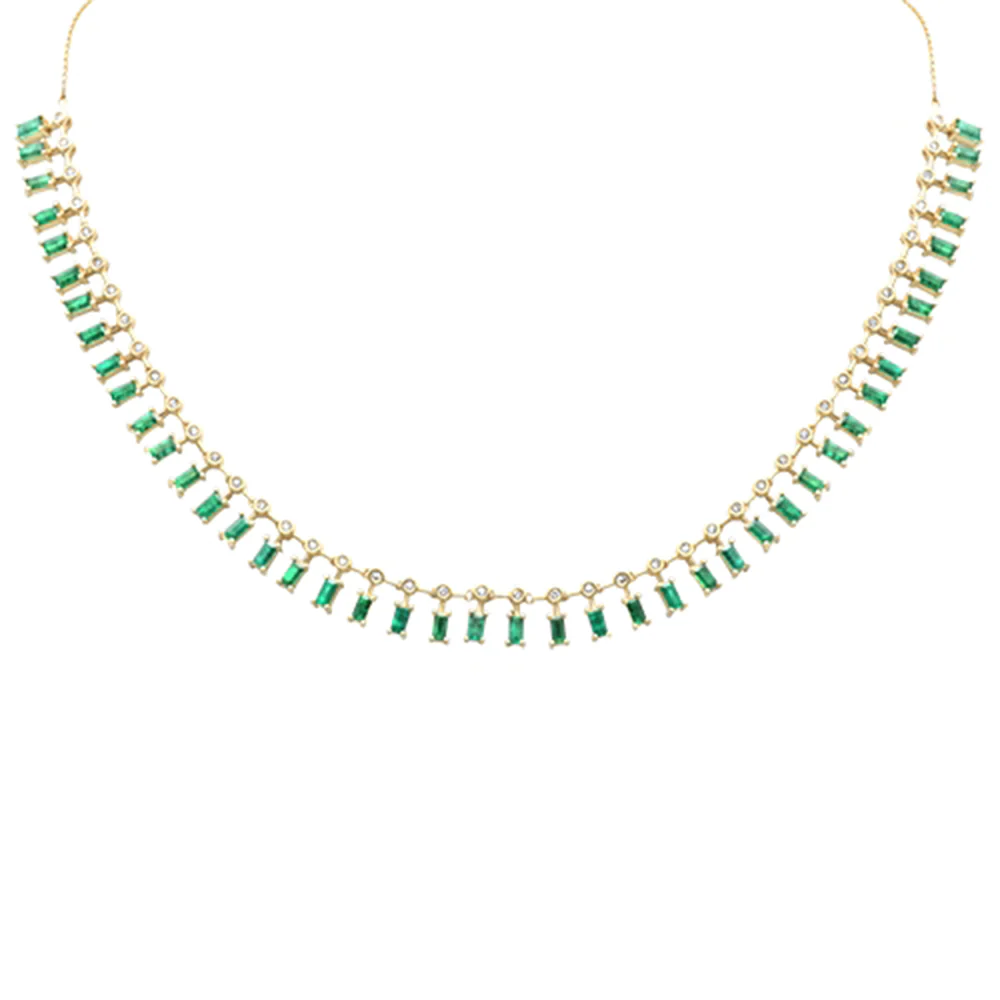 <span style="color:purple">SPECIAL!</span> 9.22ct G SI 14K Yellow Gold Diamond & Emerald Dangling Necklace 18" Long