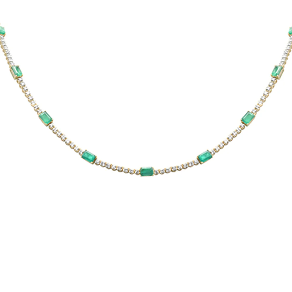 <span style="color:purple">SPECIAL!</span> 11.16ct G SI 14K Yellow Gold Diamond & Emerald Gemstone Tennis Necklace 18" Long
