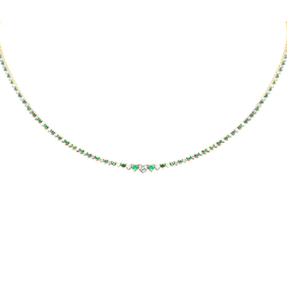 <span style="color:purple">SPECIAL!</span> 3.08ct G SI 14K Yellow Gold Diamond & Emerald Tennis Necklace 16" Long