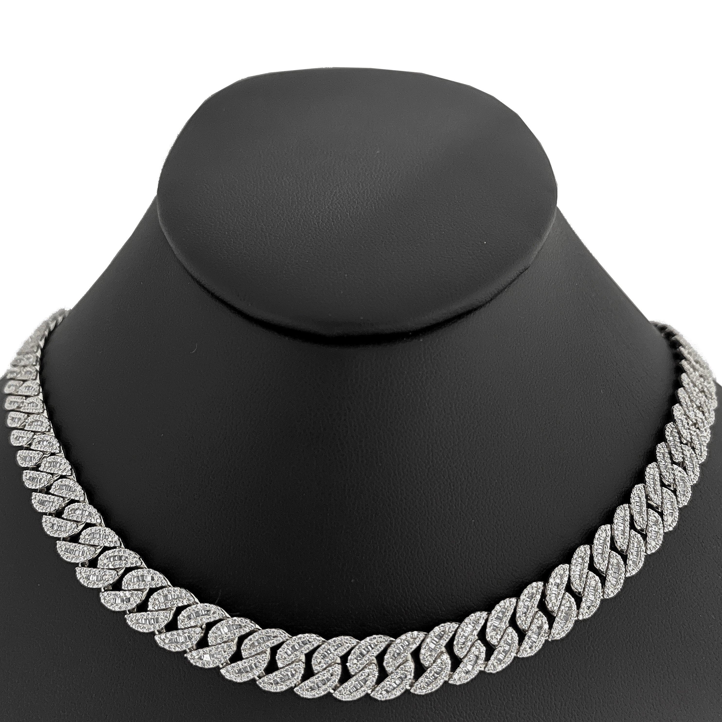 <span style="color:purple">SPECIAL!</span> 9MM 10.09ct G SI 14K White Gold Baguette & Round Diamond Cuban Necklace 22" Long