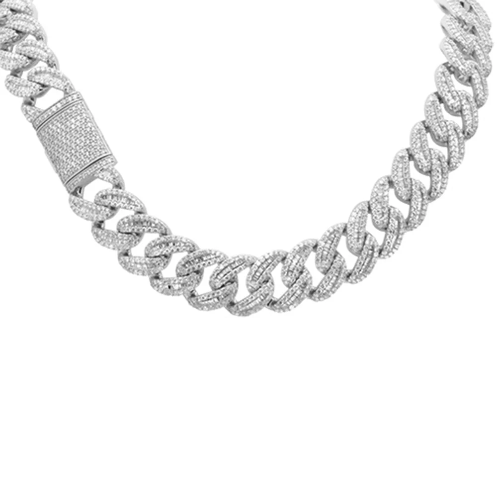 <span style="color:purple">SPECIAL!</span> 9MM 10.09ct G SI 14K White Gold Baguette & Round Diamond Cuban Necklace 22" Long - Image 2