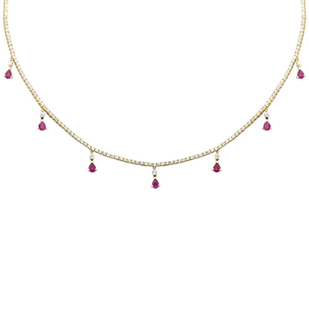 <span style="color:purple">SPECIAL!</span> 3.44ct G SI 14K Yellow Gold Diamond & Ruby Tennis Necklace 14" + 2" EXT - Image 2