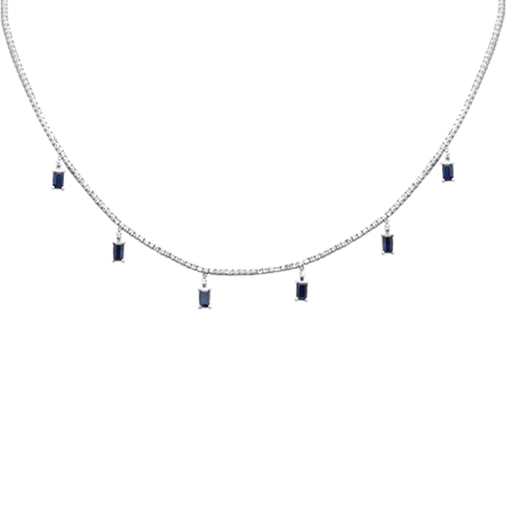 <span style="color:purple">SPECIAL!</span> 3.73ct G SI 14K White Gold Diamond & Blue Sapphire Tennis Necklace 13" + 6" EXT - Image 2