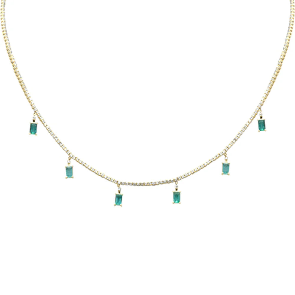 <span style="color:purple">SPECIAL!</span> 3.34ct G SI 14K Yellow Gold Diamond & Emerald Tennis Necklace 13" + 6" EXT