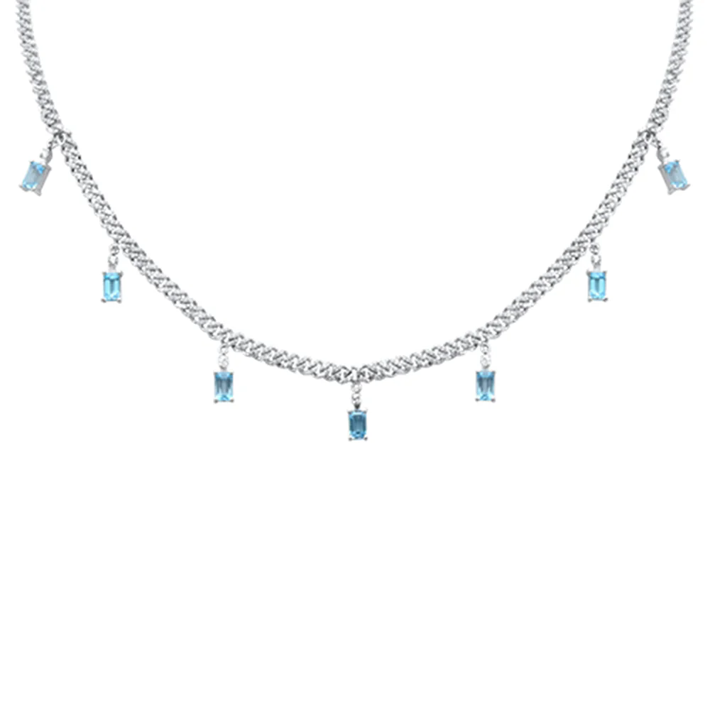 <span>GEMSTONE CLOSEOUT! </span> 3.80ct G SI 14K White Gold Diamond & Aquamarine Cuban Necklace 12" + 4" EXT - Image 2