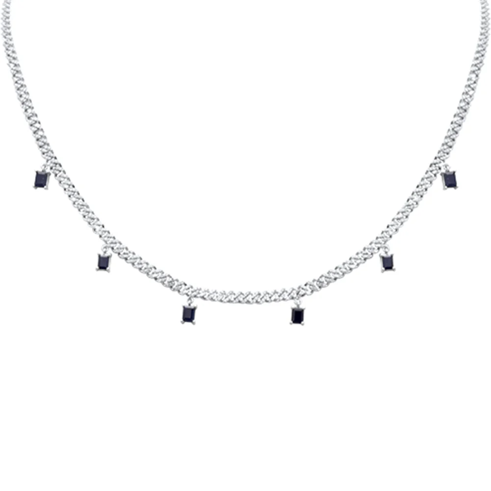 <span>GEMSTONE CLOSEOUT! </span> 2.82ct G SI 14K White Gold Diamond & Blue Sapphire Cuban Link Necklace 13" + 6" EXT - Image 2