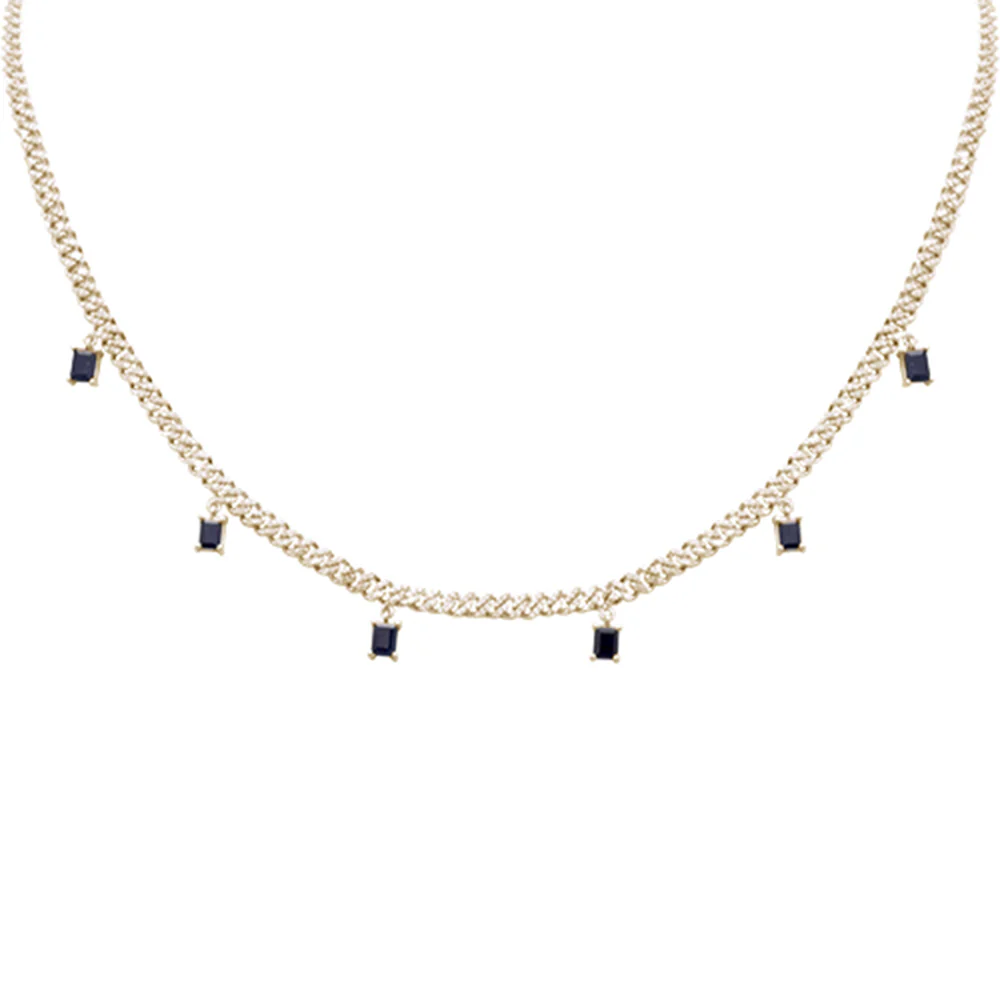 <span style="color:purple">SPECIAL!</span> 2.86ct G SI 14K Yellow Gold Diamond & Blue Sapphire Cuban Link Necklace 13" + 6" EXT