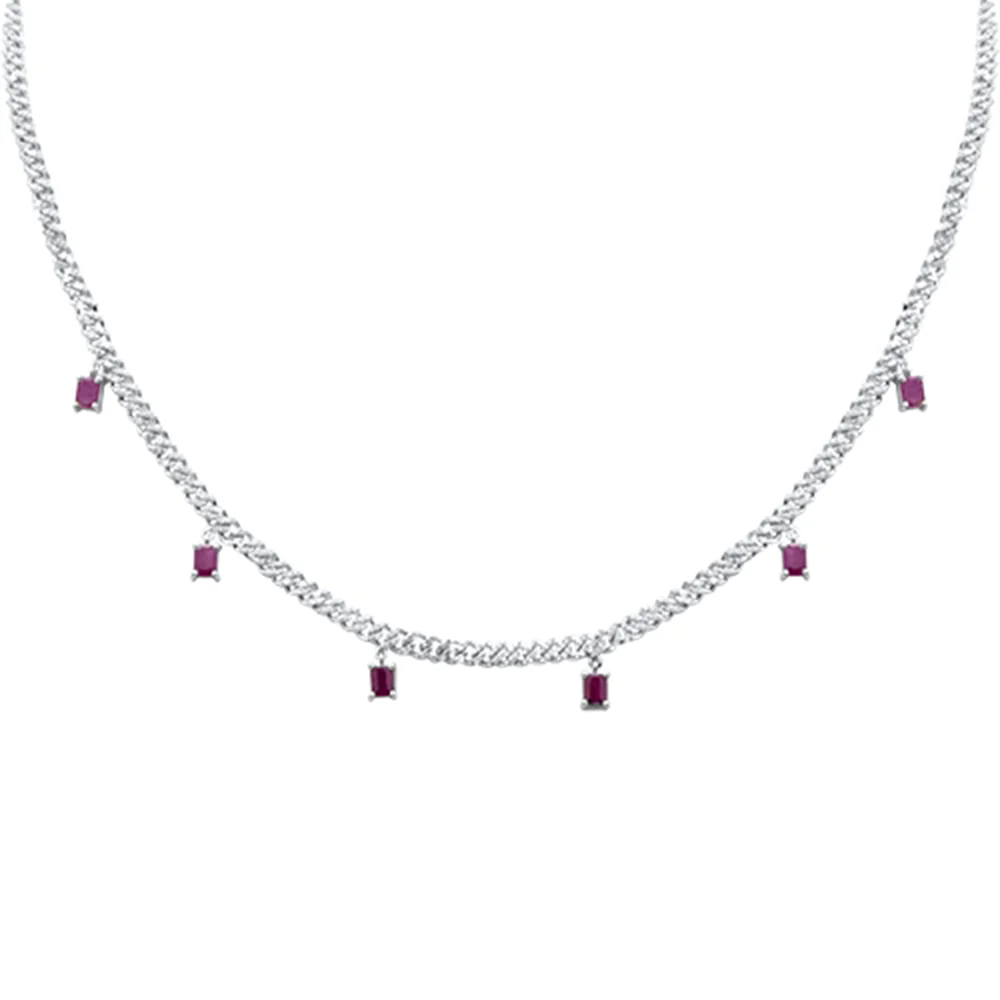 <span style="color:purple">SPECIAL!</span> 3.10ct G SI 14K White Gold Diamond & Ruby Cuban Link Necklace 13" + 6" EXT - Image 2