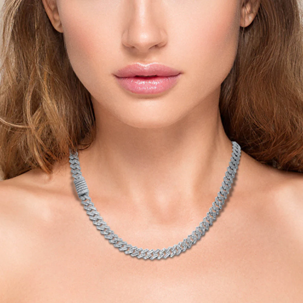 <span style="color:purple">SPECIAL!</span> 7MM 7.19ct G SI 14K White Gold Baguette & Round Diamond Square Cuban Necklace 22" Long - Image 2