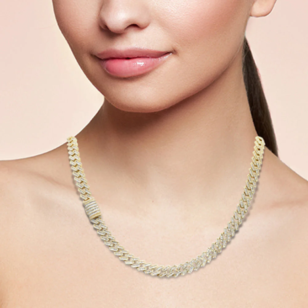 <span style="color:purple">SPECIAL!</span> 7MM 7.83ct G SI 14K Yellow Gold Baguette & Round Diamond Square Cuban Necklace 22" Long - Image 2