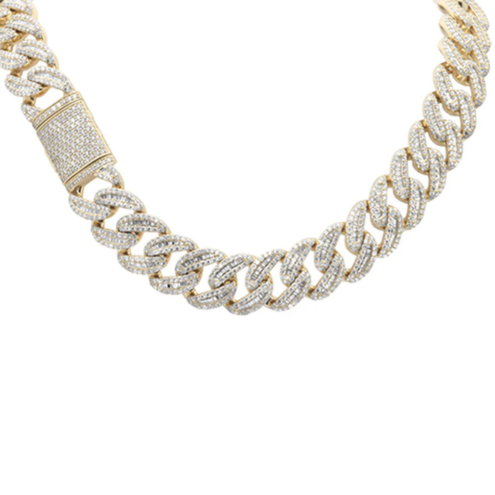 <span style="color:purple">SPECIAL!</span> 7MM 7.39ct G SI 14K Yellow Gold Round & Baguette Diamond Cuban Necklace 20" Long