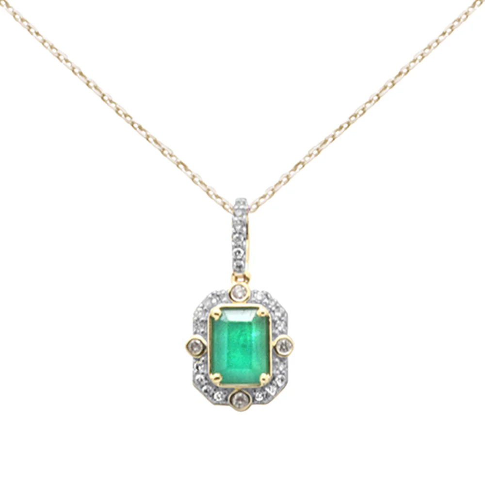 <span style="color:purple">SPECIAL!</span> 1.18ct SI 14K Yellow Gold Diamond & Emerald Gemstone Pendant Necklace 18" Long Chain