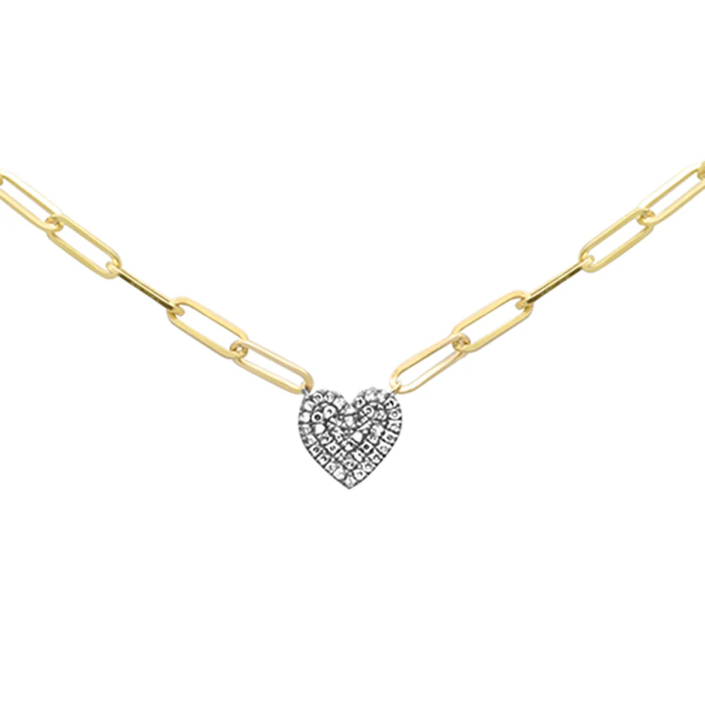 <span style="color:purple">SPECIAL!</span> .13ct G SI 14K Yellow Gold Diamond Heart Paper Clip Pendant Neckalce 18" Long