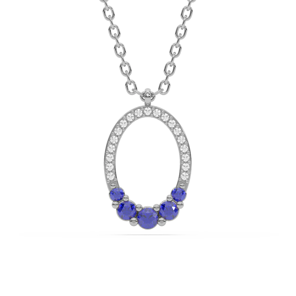 .25ct G SI 14K White Gold Diamond & Blue Sapphire Gemstones Pendant Necklace 18" Long