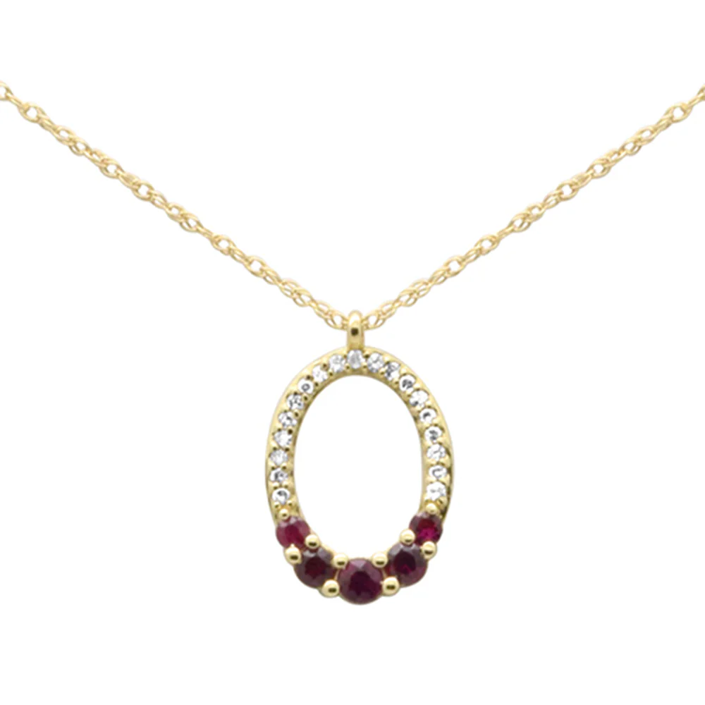 .27ct G SI 14K Yellow Gold Oval Shape Diamond & Ruby Gemstones Pendant Necklace 18" Long - Image 2