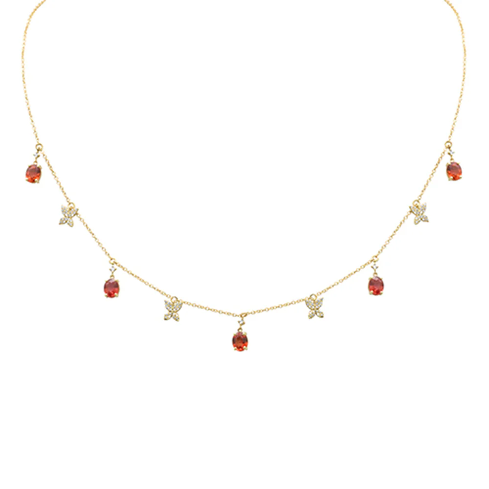 <span style="color:purple">SPECIAL!</span>2.42ct G SI 14K Yellow Gold Diamond & Oval Shape Garnet Gemstones Pendant Necklace 16+2" Long