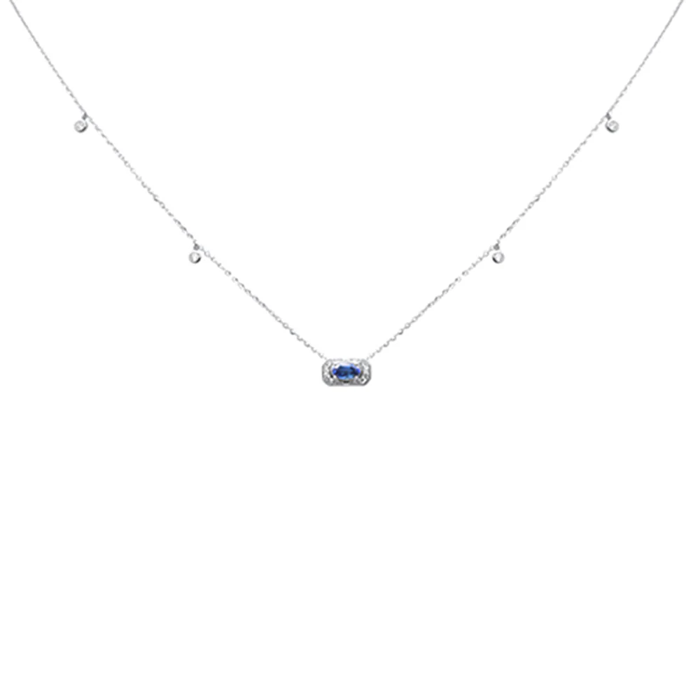 .39ct G SI 14K White Gold Diamond & Blue Sapphire Gemstones Pendant Necklace 16+2" Long
