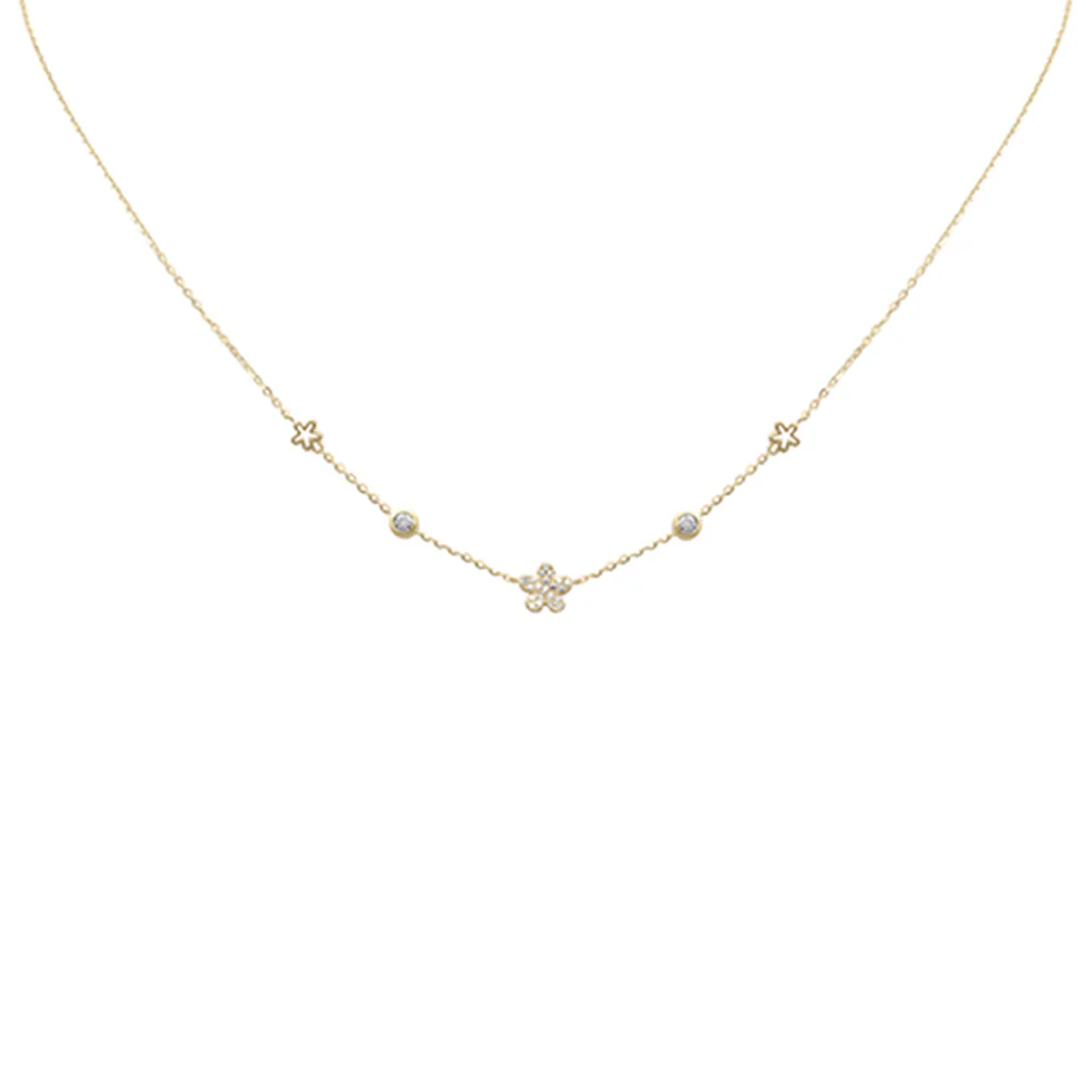 <span>DIAMOND CLOSEOUT! </span>.09ct G SI 14K Yellow Gold Diamond Flower Pendant Necklace 16+2" Long