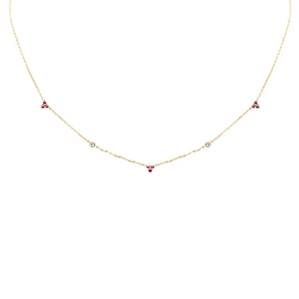 .27ct G SI 14K Yellow Gold Diamond & Ruby Gemstones Pendant Necklace 16+2" Long