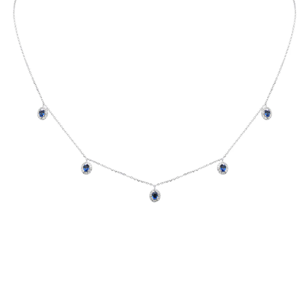 <span style="color:purple">SPECIAL!</span> .94ct G SI 14K White Gold Diamond & Blue Sapphire Gemstones Pendant Necklace 16+2" Long