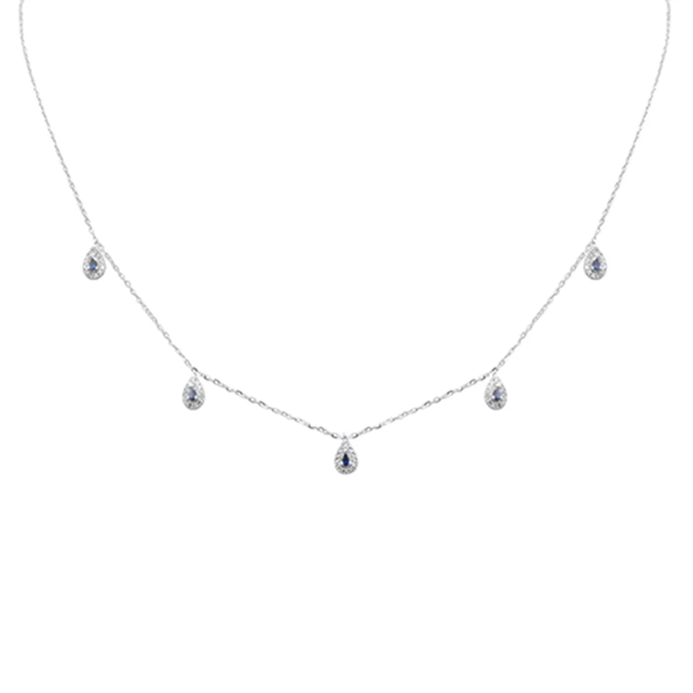 <span style="color:purple">SPECIAL!</span> .50ct G SI 14K White Gold Diamond & Blue Sapphire Gemstones Pendant Necklace 16+2" Long