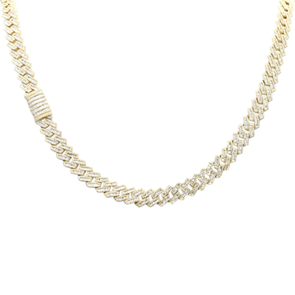 <span style="color:purple">SPECIAL!</span>7MM 7.68ct G SI 14K Yellow Gold Baguette & Round Diamond Square Cuban Necklace 22" Long - Image 2
