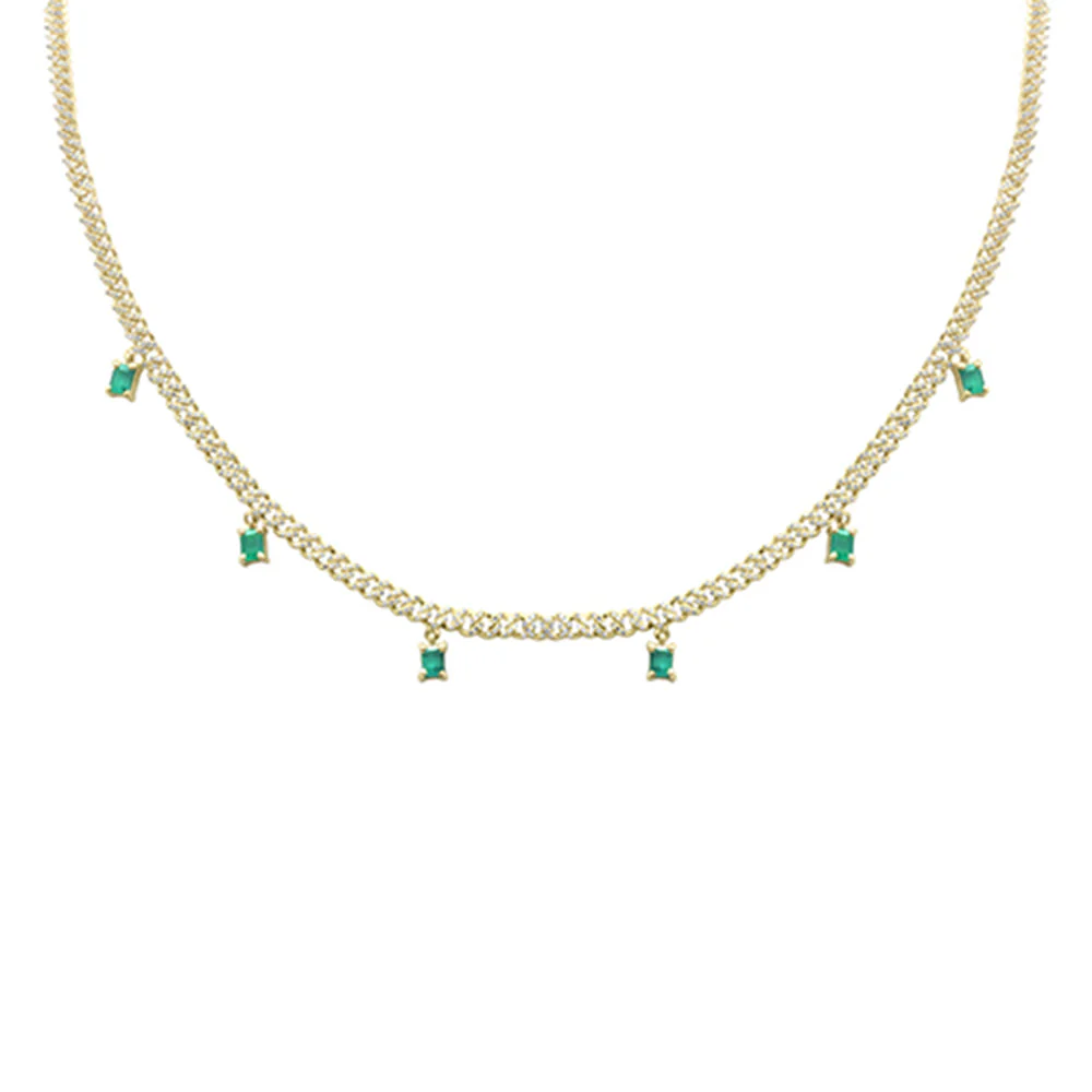<span style="color:purple">SPECIAL!</span> 2.41ct G SI 14K Yellow Gold Diamond & Emerald Gemstone Cuban Chain Necklace 13+3" Ext