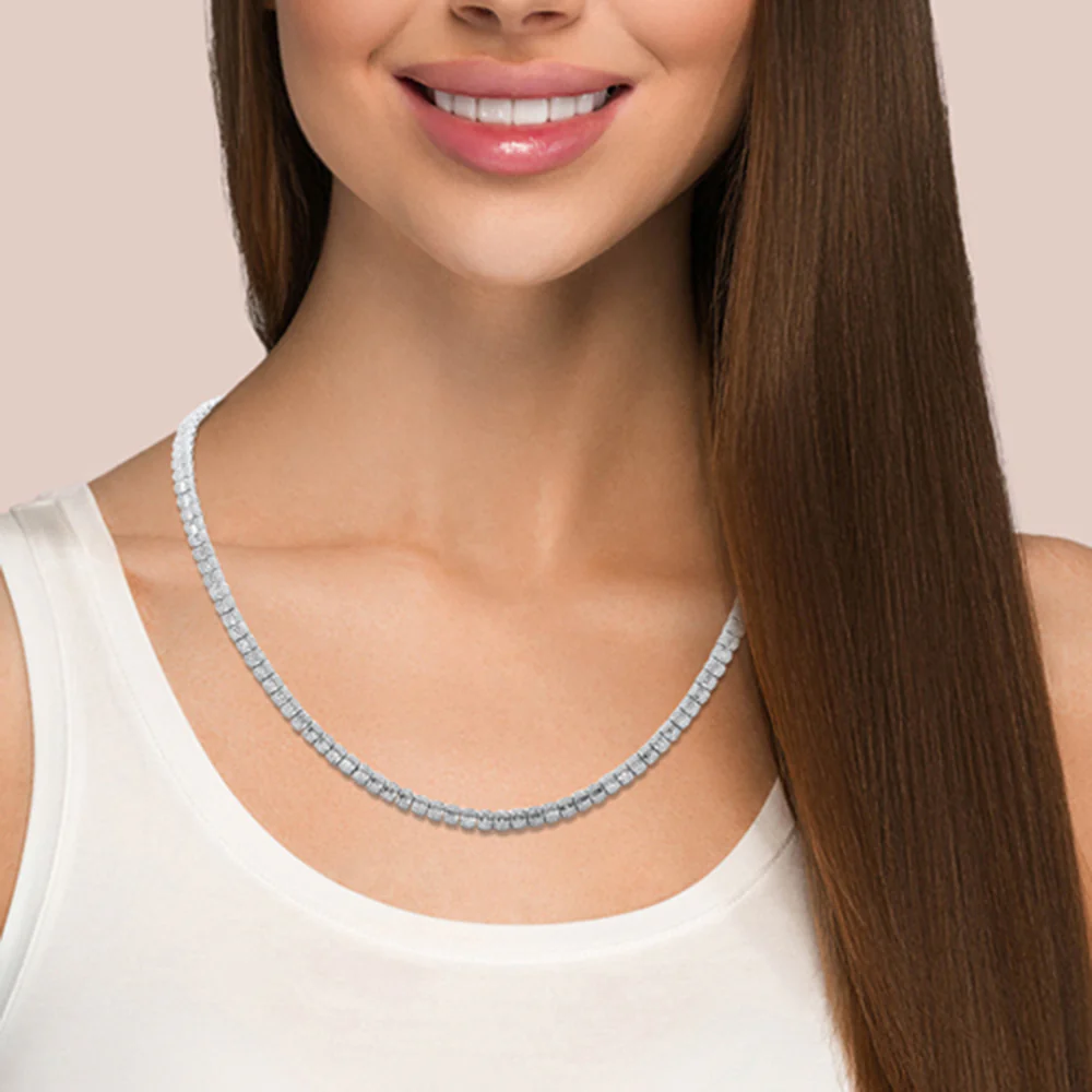 <span style="color:purple">SPECIAL!</span>3.48ct G SI 14K White Gold Round & Baguette Diamond Necklace 18" Long - Image 4