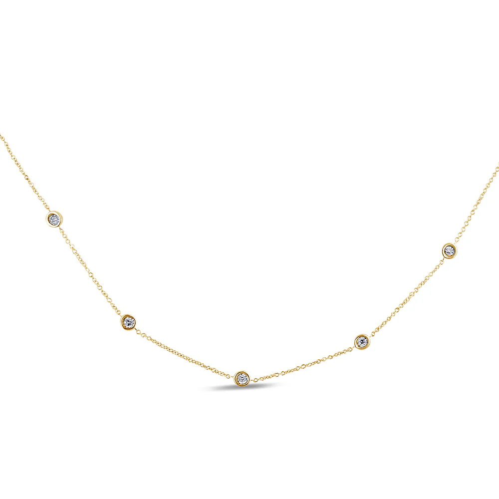 <span style="color:purple">SPECIAL!</span> .20ct G SI 14K Yellow Gold Diamond By The Yard Pendant Necklace 16+2" Ext Long