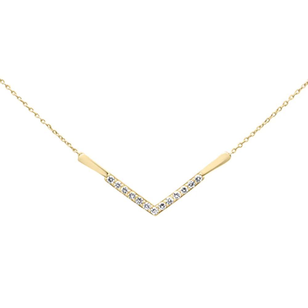 <span style="color:purple">SPECIAL!</span>.24ct G SI 14K Yellow Gold Diamond V Shape Pendant Necklace 18" Long Chain