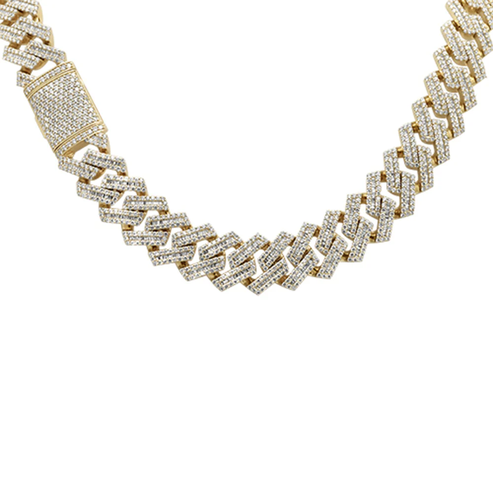 <span style="color:purple">SPECIAL!</span>7MM 7.68ct G SI 14K Yellow Gold Baguette & Round Diamond Square Cuban Necklace 22" Long