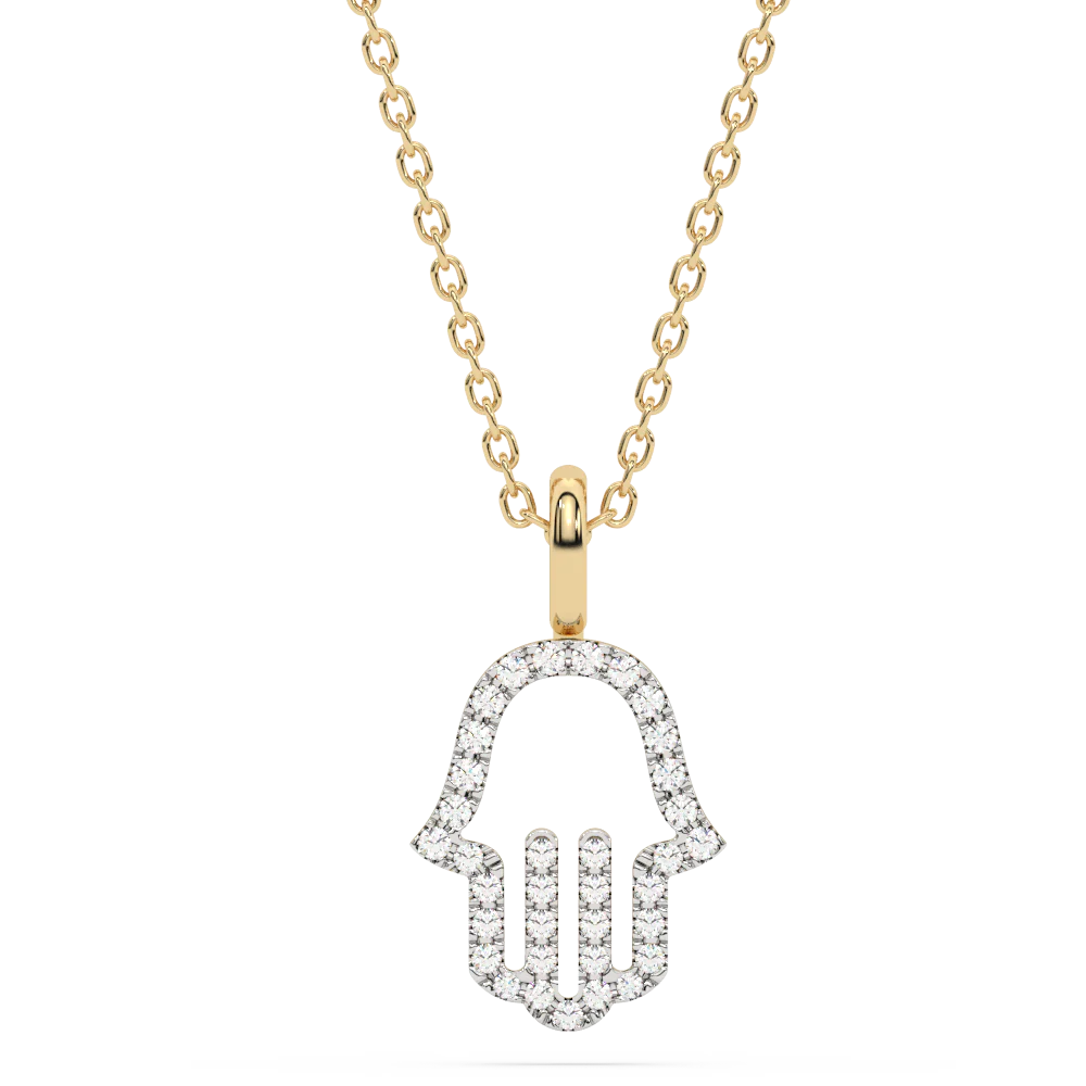 .10ct G SI 14K Yellow Gold Petite Diamond Hamsa Pendant Necklace 18" Long Chain