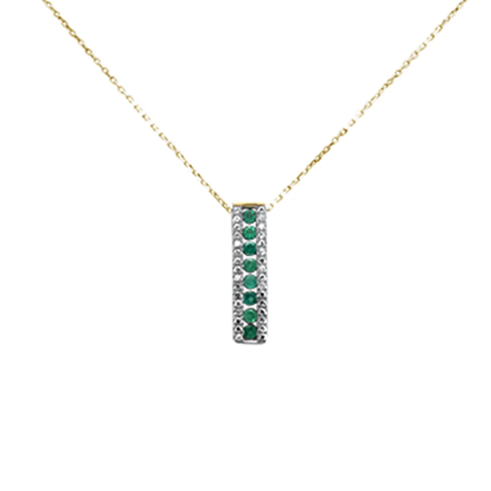 <span style="color:purple">SPECIAL!</span>.61ct G SI 14K Yellow Gold Diamond & Emerald Gemstones Pendant Necklace 18" Long Chain - Image 3