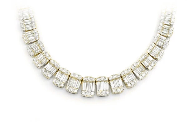 <span style="color:purple">SPECIAL!</span>4.78ct G SI 14K Yellow Gold Round & Baguette Diamond Unisex Tennis Necklace 18" Long