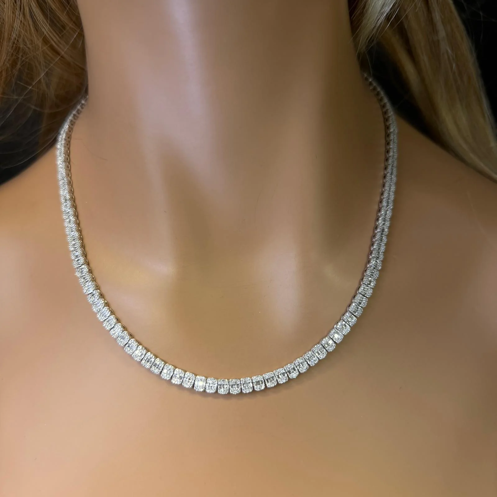 <span style="color:purple">SPECIAL!</span>4.90ct G SI 14K White Gold Round & Baguette Diamond Unisex Tennis Necklace 18" Long
