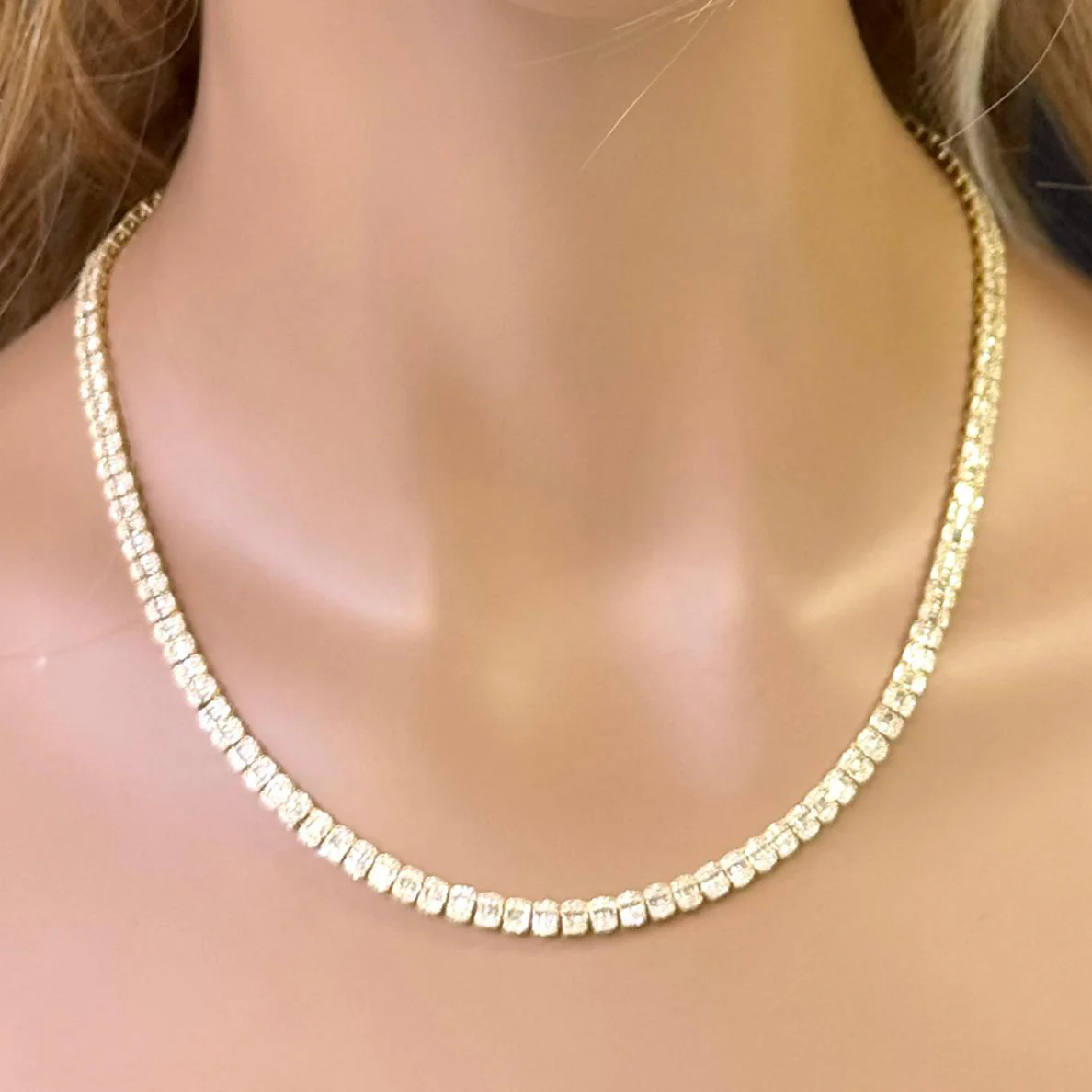 <span style="color:purple">SPECIAL!</span>4.78ct G SI 14K Yellow Gold Round & Baguette Diamond Unisex Tennis Necklace 18" Long - Image 2