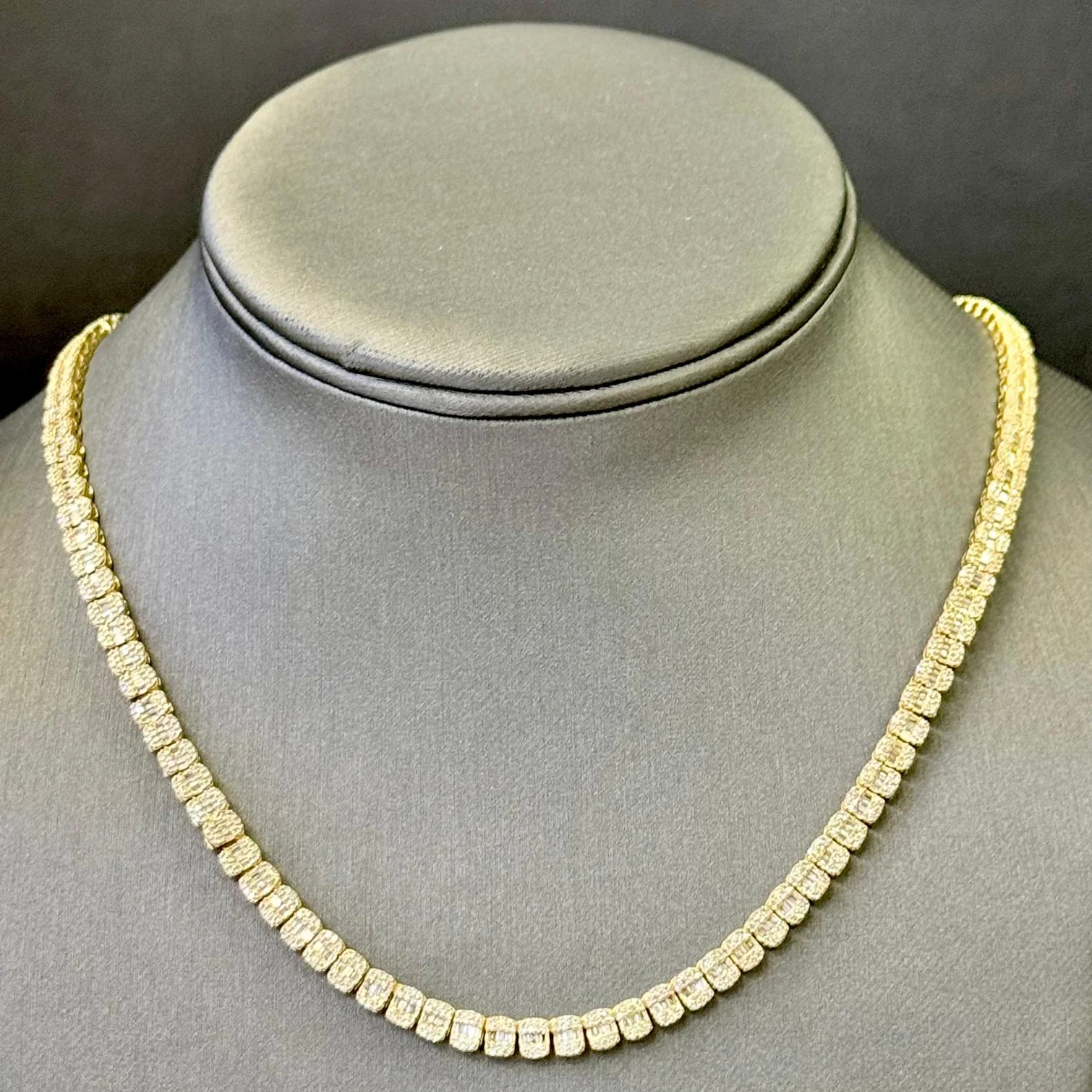 <span style="color:purple">SPECIAL!</span>4.78ct G SI 14K Yellow Gold Round & Baguette Diamond Unisex Tennis Necklace 18" Long - Image 3