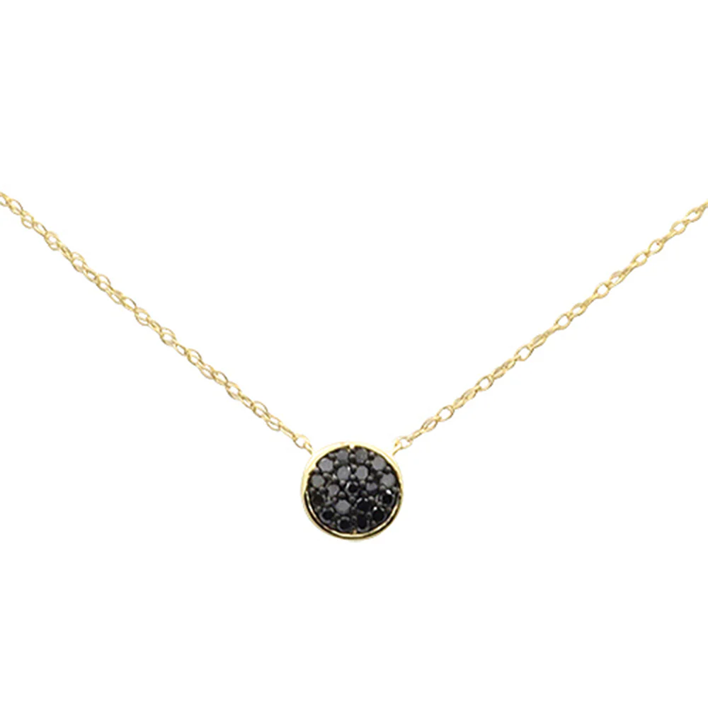 .10ct G SI 14K Yellow Gold Black Diamond Round Pendant Necklace 18" Long Chain