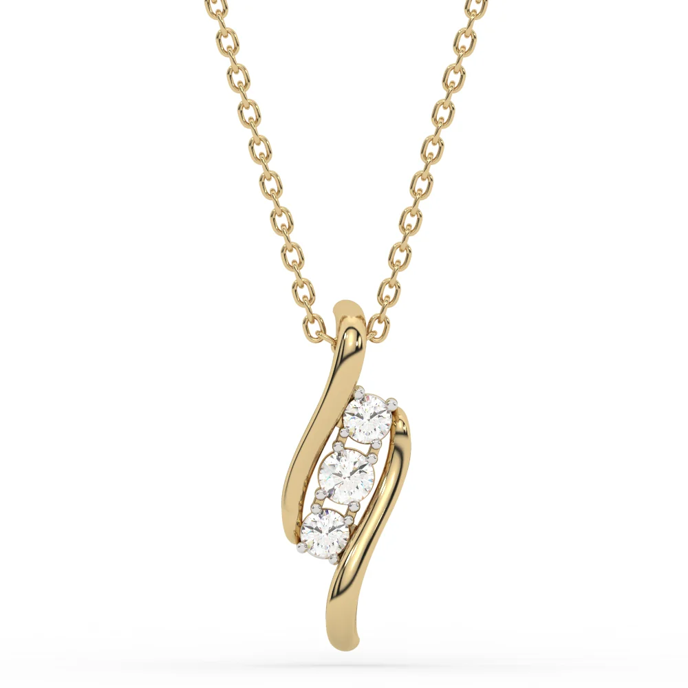 <span style="color:purple">SPECIAL!</span>.25ct G SI 14K Yellow Gold Three Stone Diamond Pendant Necklace 18" Long Chain