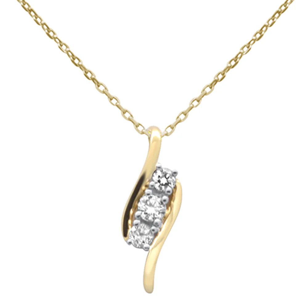 <span style="color:purple">SPECIAL!</span>.25ct G SI 14K Yellow Gold Three Stone Diamond Pendant Necklace 18" Long Chain - Image 2