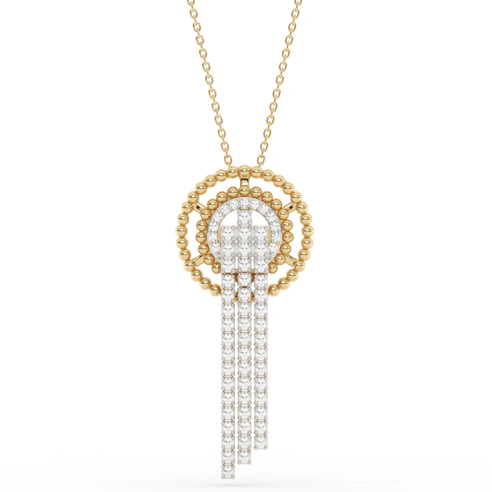 <span style="color:purple">SPECIAL!</span>1.25ct G SI 14K Yellow Gold Diamond Beaded Drop Pendant Necklace 18" Long Chain