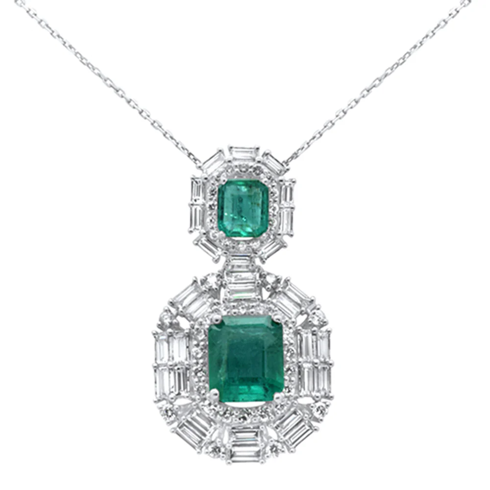 <span style="color:purple">SPECIAL!</span> 7.42ct G SI 14K White Gold Diamond & Natural Emerald Gemstones Pendant