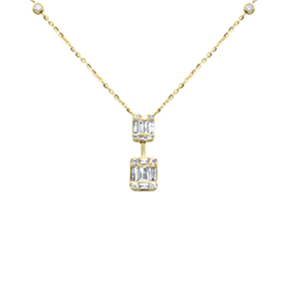 <span style="color:purple">SPECIAL!</span> .37ct G SI 14K Yellow Gold Round & Baguette Diamond Pendant Necklace 16+2" Ext Long