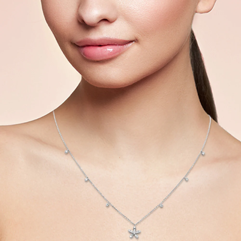 <span style="color:purple">SPECIAL!</span> .44ct G SI 14K White Gold Round & Baguette Diamond Pendant Necklace 16+2" Ext Long - Image 3