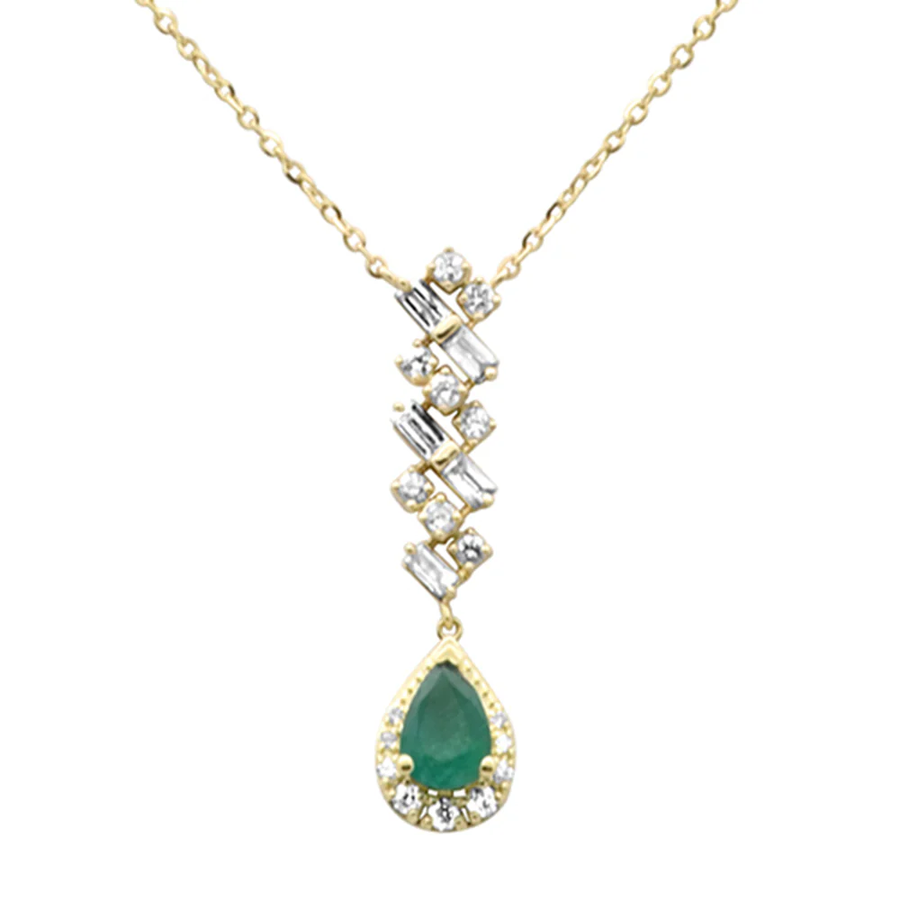 <span style="color:purple">SPECIAL!</span> .69ct G SI 14K Yellow Gold Diamond & Natural Emerald Pendant Necklace  16+2" Ext Long